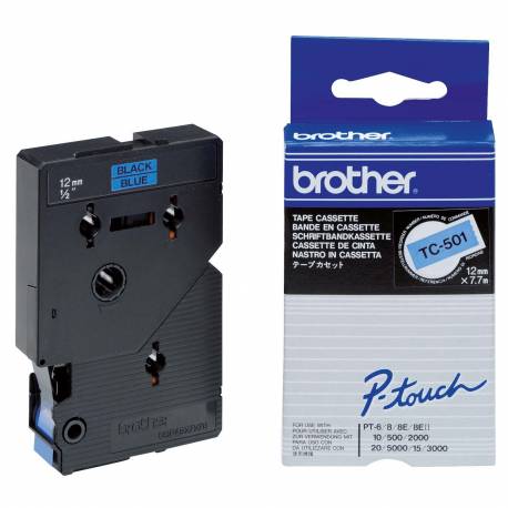 Taśma Brother laminowana 12mm x 7,7m czarny nadruk, niebieskie tło