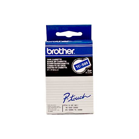 Taśma Brother laminowana 9mm x 7,7m biały nadruk, niebieskie tło