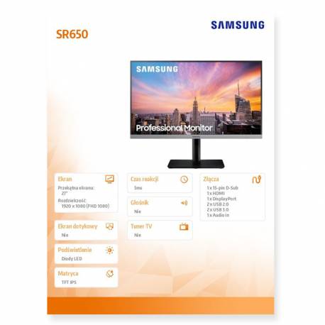 Samsung Monitor 27 IPS 1920x1080 FHD 16:9 1xD-sub 1xHDMI 1xDP 5ms HAS+PIVOT pł