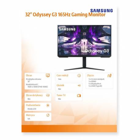 Samsung Monitor 31,5 VA 1920x1080 FHD 16:9 1xHDMI/1xDP 1 ms (MPRT) płaski HAS+PI
