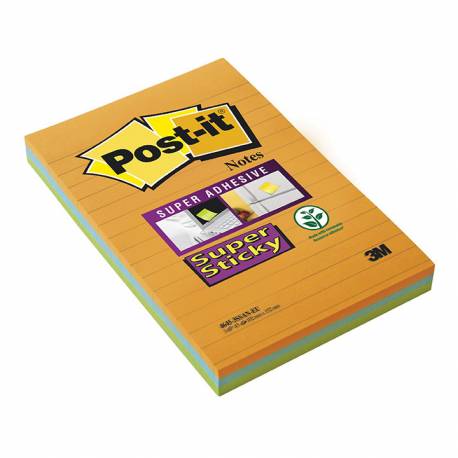 Karteczki samoprzylepne, Post it Super Sticky XXL, w linię 4645-3SSAN , 101x152mm, 3x45k, Bankok