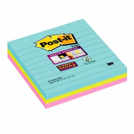 Karteczki samoprzylepne, kolorowe Post-it Super Sticky w linie, 101x101mm, 3x70, Miami