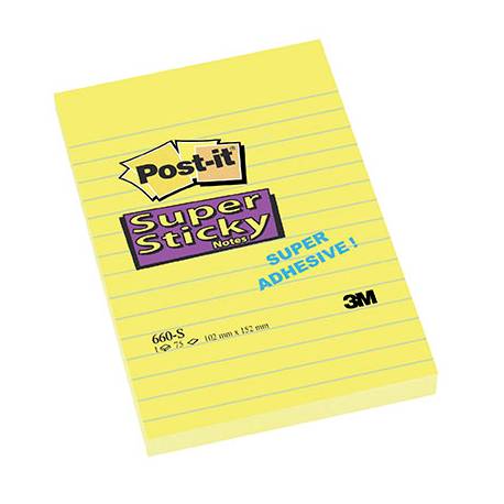 Karteczki samoprzylepne, żółte karteczki, Post it Super Sticky 660-S 102x152mm, 75 kart.