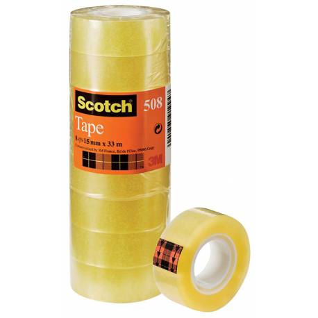 Taśma biurowa ekonomiczna SCOTCH (508), 15mm, 33m, 10szt, transparentny żółty