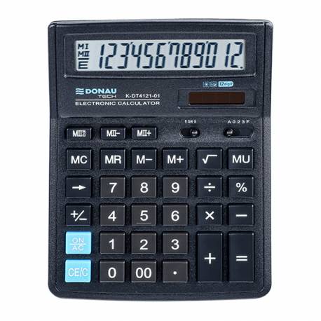 Kalkulator biurowy DONAU TECH, 12-cyfr. wyświetlacz, 190x143x40 mm, czarny