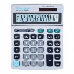 Kalkulator biurowy DONAU TECH, 12-cyfr. 210x154x37 mm, metalowy, srebrny
