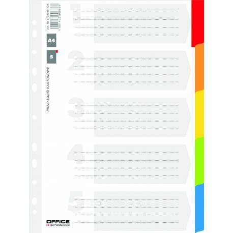 Przekładki kartonowe, OfficeP, A4, 227x297mm, 5 kart, lam. indeks, kolorów