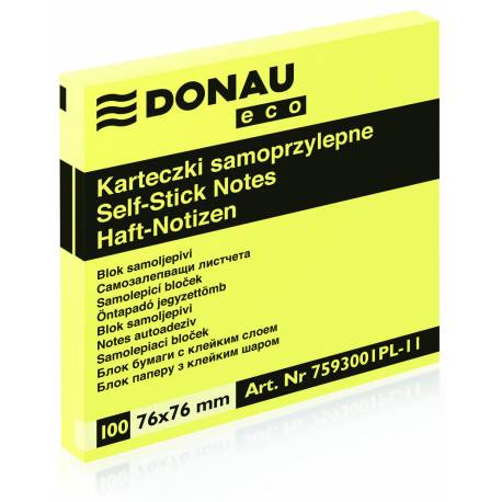 Karteczki samoprzylepne, żółte karteczki Donau, Eco, 76x76mm, 100 kart.