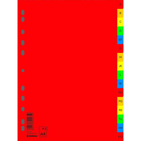 Przekładki plastikowe, Donau, PP, A4, 230x297mm, A-Z, 16 kart, kolorowe