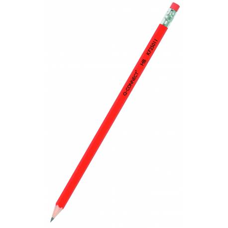 Ołówek drewniany z gumką Q-Connect HB, lakierowany, czerwony