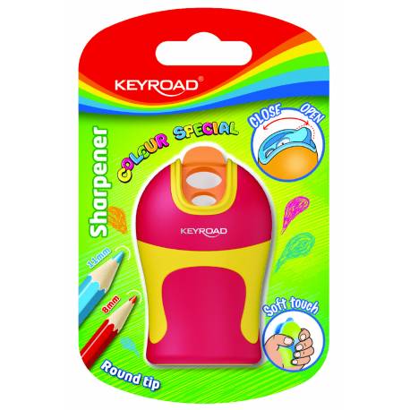 Temperówka KEYROAD Soft Touch, plastikowa, podwójna, ostrzenie zaokrąglone, mix kolorów