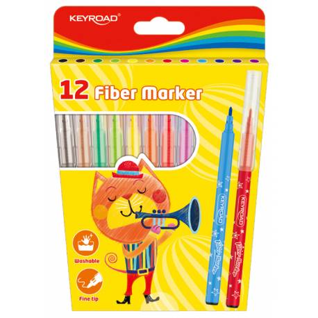 Flamastry KEYROAD Fiber Marker, 12szt, na zawieszce, mix kolorów