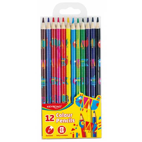 Kredki ołówkowe, szkolne, KEYROAD, trójkątne, z nadrukiem, 12 kolorów