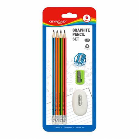 Zestaw ołówków dreanianych KEYROAD, z gumką i temperówką, HB, mix kolorów