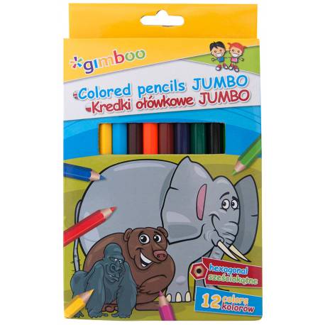 Kredki ołówkowe, szkolne, GIMBOO Jumbo, sześciokątne, 12 kolorów