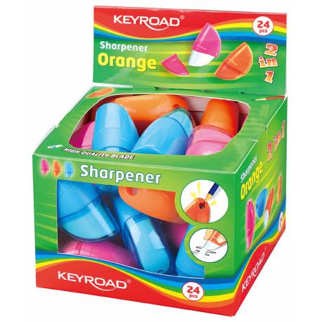 Temperówka KEYROAD Orange, plastikowa, pojedyńcza, z gumką, mix kolorów