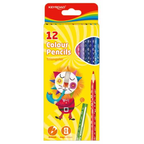 Kredki ołówkowe, szkolne, KEYROAD, trójkątne, 12 kolorów