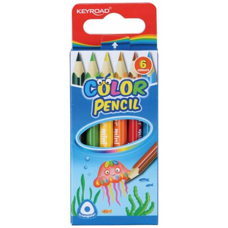 Kredki ołówkowe, szkolne, KEYROAD Mini, trójkątne, 6 kolorów