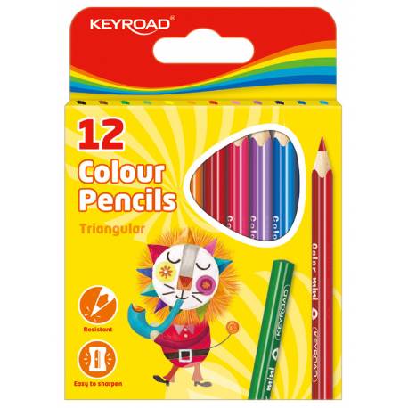 Kredki ołówkowe, szkolne, KEYROAD Mini, trójkątne, 12 kolorów