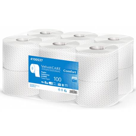 Papier toaletowy celulozowy Velvet Professional Jumbo, 2-warstwowy, 800 listków, 100m, 12szt, biały