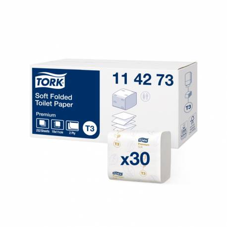 Papier toaletowy Tork 114273 Miękki Premium, w składce, biały, 30 bind, T3,