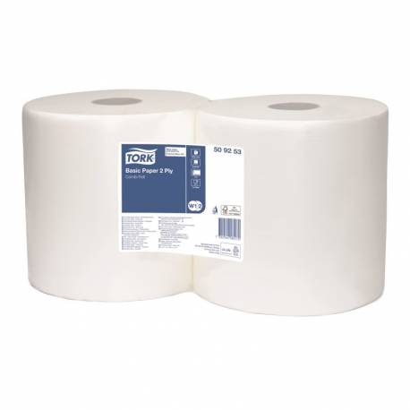 Czyściwo papierowe w rolce Tork 509253, ręcznik papierowy do średnich zabrudzeń, 2-w, Universal, W2 - Białe