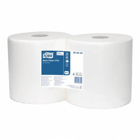 Czyściwo papierowe w rolce Tork 509255, ręcznik papierowy do podstawowych zadań, białe - 184 m, 2 rolki