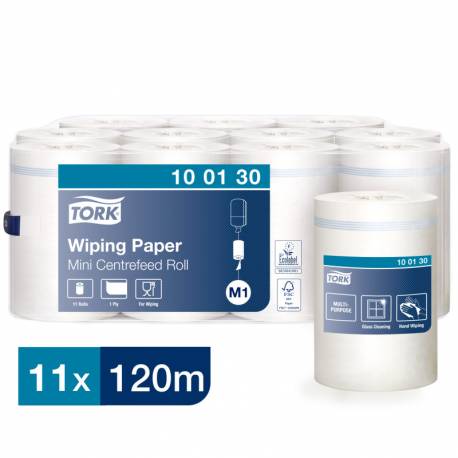 Czyściwo papierowe w rolce Tork 100130, 1 -W, 120 m, 11 rolek, system M1, biały jednorazowy ręcznik