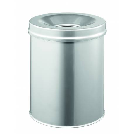 Kosz na śmieci metalowy DURABLE SAFE, pojemnik na odpady z pokrywą samogaszącą 15l, srebrny