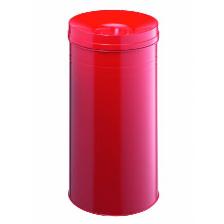 Kosz na śmieci metalowy DURABLE SAFE+, pojemnik na odpady z pokrywą samogaszącą 60 L, czerwony