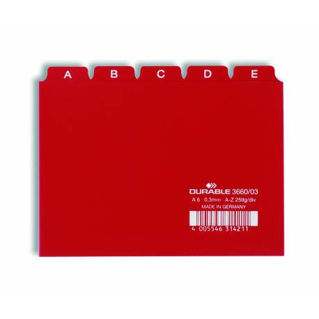 Przekładki plastikowe, do segregatora, A6 25 szt. 5/5 do kartoteki z indeksami 25mm, czerwony