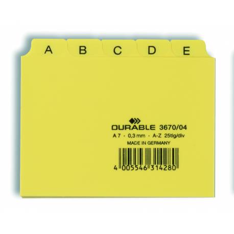 Przekładki plastikowe, do segregatora, A7 25 szt. 5/5 do kartoteki z indeksami 20mm, żółty