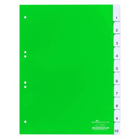 Przekładki plastikowe, do segregatora, A4 zielone, zgrzane wymienne indeksy, 10 części