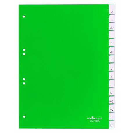 Przekładki plastikowe, do segregatora, A4 zielone, zgrzane wymienne indeksy, A-Z 15 części