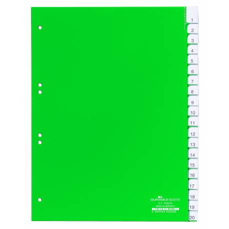 Przekładki plastikowe, do segregatora, A4 zielone, zgrzane wymienne indeksy, A-Z 20 części