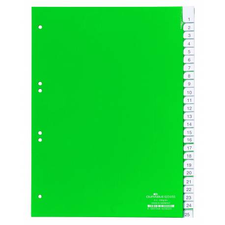 Przekładki plastikowe, do segregatora, A4 zielone, zgrzane wymienne indeksy, A-Z 25 części