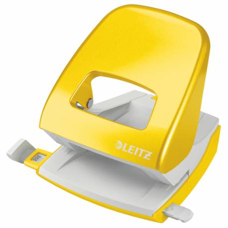 Dziurkacz Leitz 5008 WOW, duży dziurkacz biurowy do 30 kartek papieru, żółty