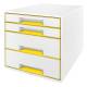 Pojemnik z szufladami, organizer na dokumenty na biurko z 4 szufladami Leitz WOW, biały/żółty