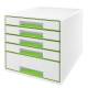 Pojemnik z szufladami, organizer na dokumenty na biurko z 5 szufladami Leitz WOW, biały / zielony