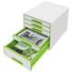 Pojemnik z szufladami, organizer na dokumenty na biurko z 5 szufladami Leitz WOW, biały / zielony