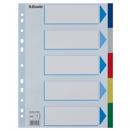 Przekładki plastikowe A4 Esselte, 5 kolorowych indeksów