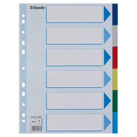 Przekładki plastikowe A4 Esselte, 6 kolorowych indeksów