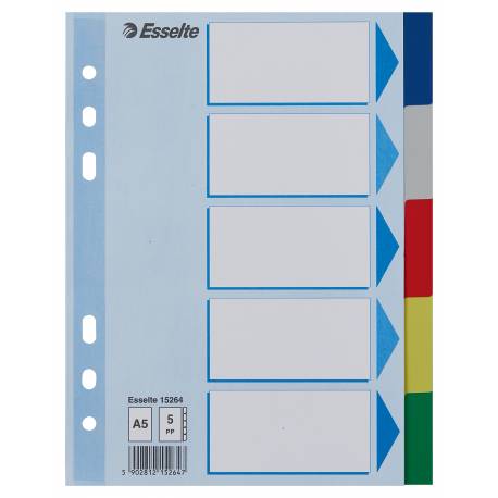 Przekładki plastikowe A5 Esselte, 5 kolorowych indeksów