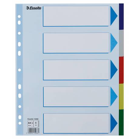 Przekładki plastikowe A4 MAXI Esselte, 5 kolorowych indeksów