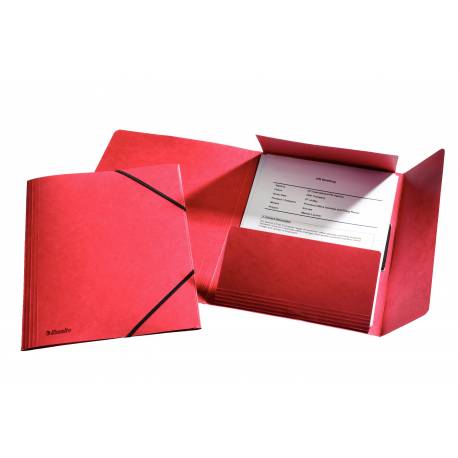 Teczka z gumką Esselte, papierowa teczka biurowa A4, preszpan, czerwony