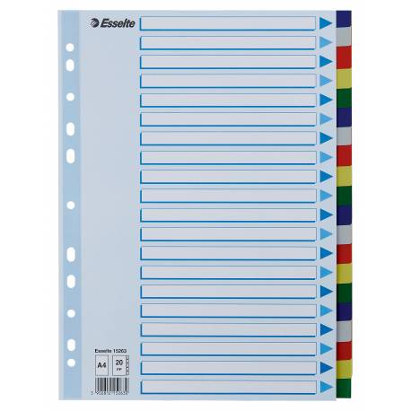 Przekładki plastikowe A4 Esselte, 20 kolorowych indeksów