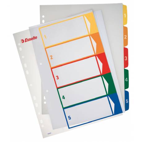 Przekładki plastikowe A4 Esselte, kolorowe indeksy z nadruk 1-5 do nadru