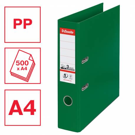 Segregator A4, biurowy segregator na dokumenty Esselte No.1 PCV 75 mm, zielony