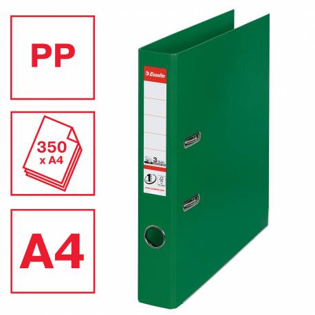Segregator A4, biurowy segregator na dokumenty Esselte No.1 PCV 50 mm, zielony