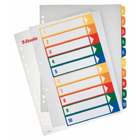 Przekładki plastikowe A4 Esselte, kolorowe indeksy z nadruk 1-10 do nadr
